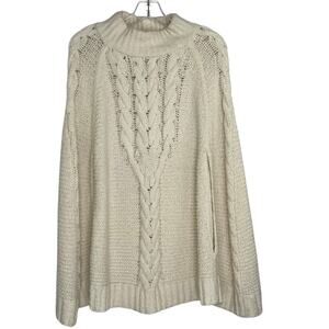Draper James Ivory Cable Knit Poncho Cape Sweater Women's M/L Merino Wool Alpaca